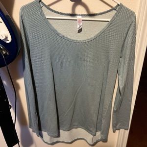 Beautiful light blue white Polka dot long sleeve scoop neck shirt